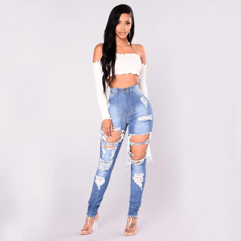 Light Blue Destroyed Skinny Jeans