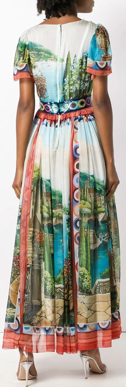 Long Printed Flared Dress