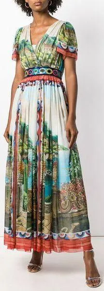 Long Printed Flared Dress