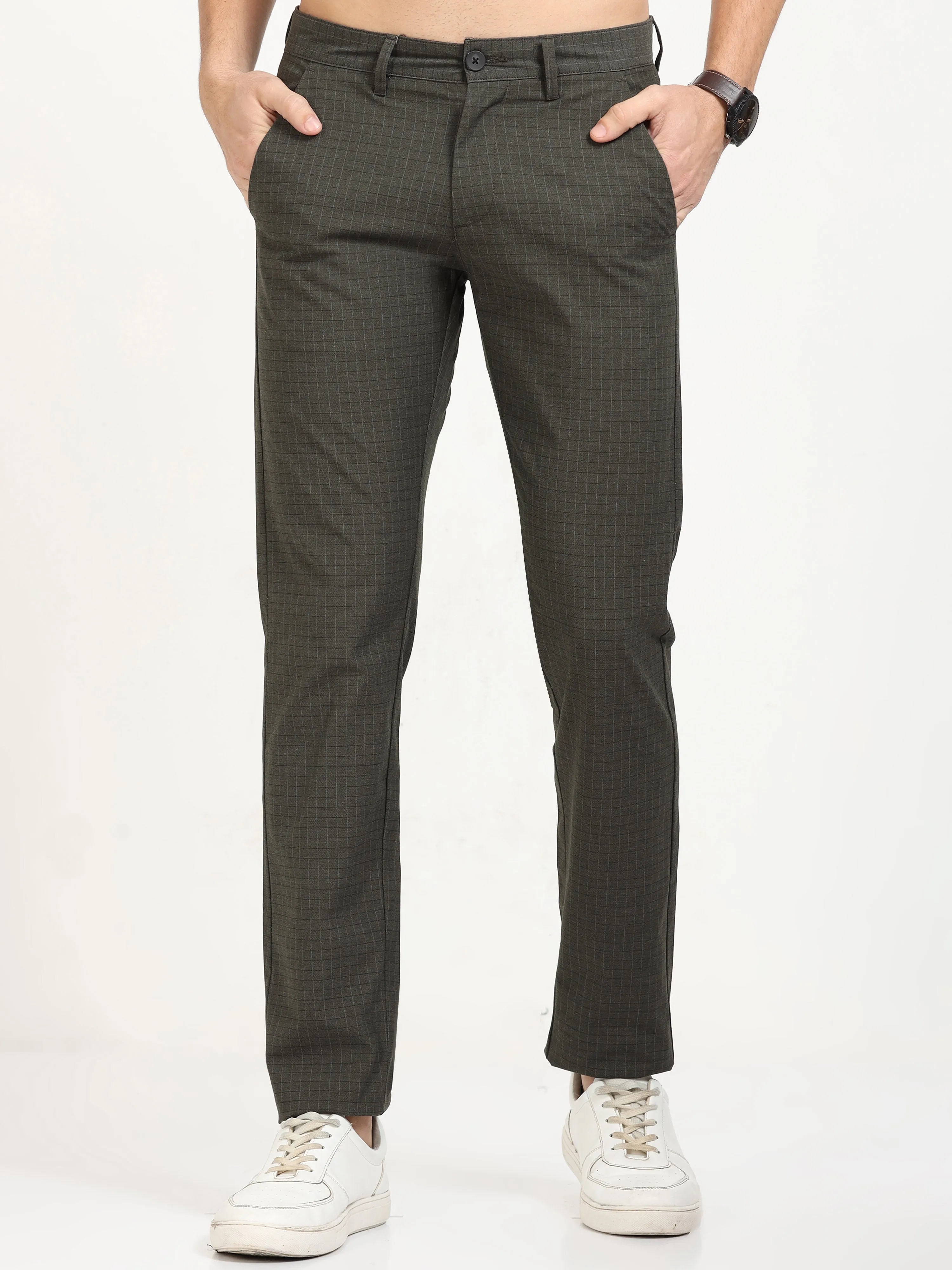 MEN'S BLACK CHECKED SLIM FIT TROUSER