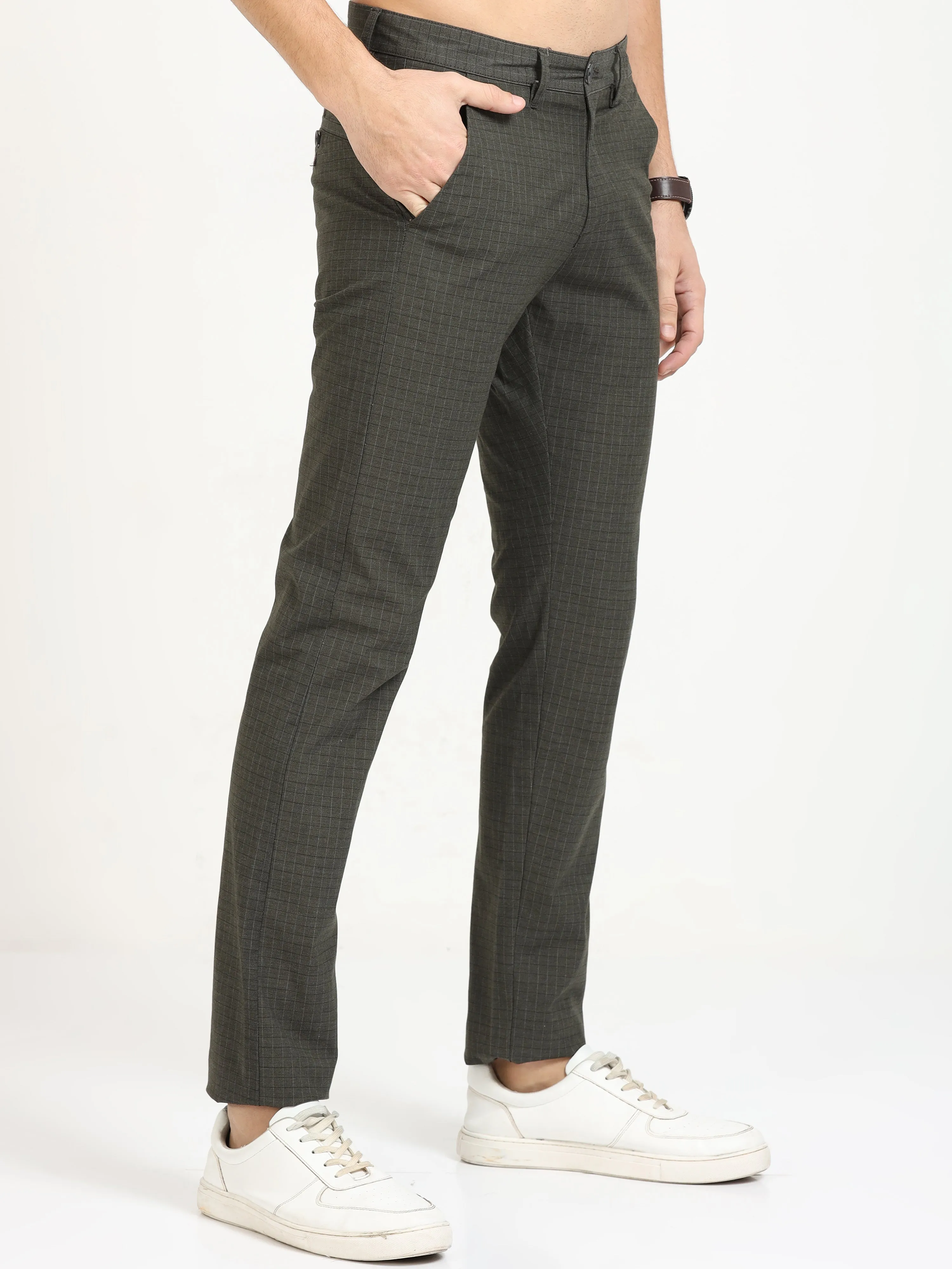 MEN'S BLACK CHECKED SLIM FIT TROUSER