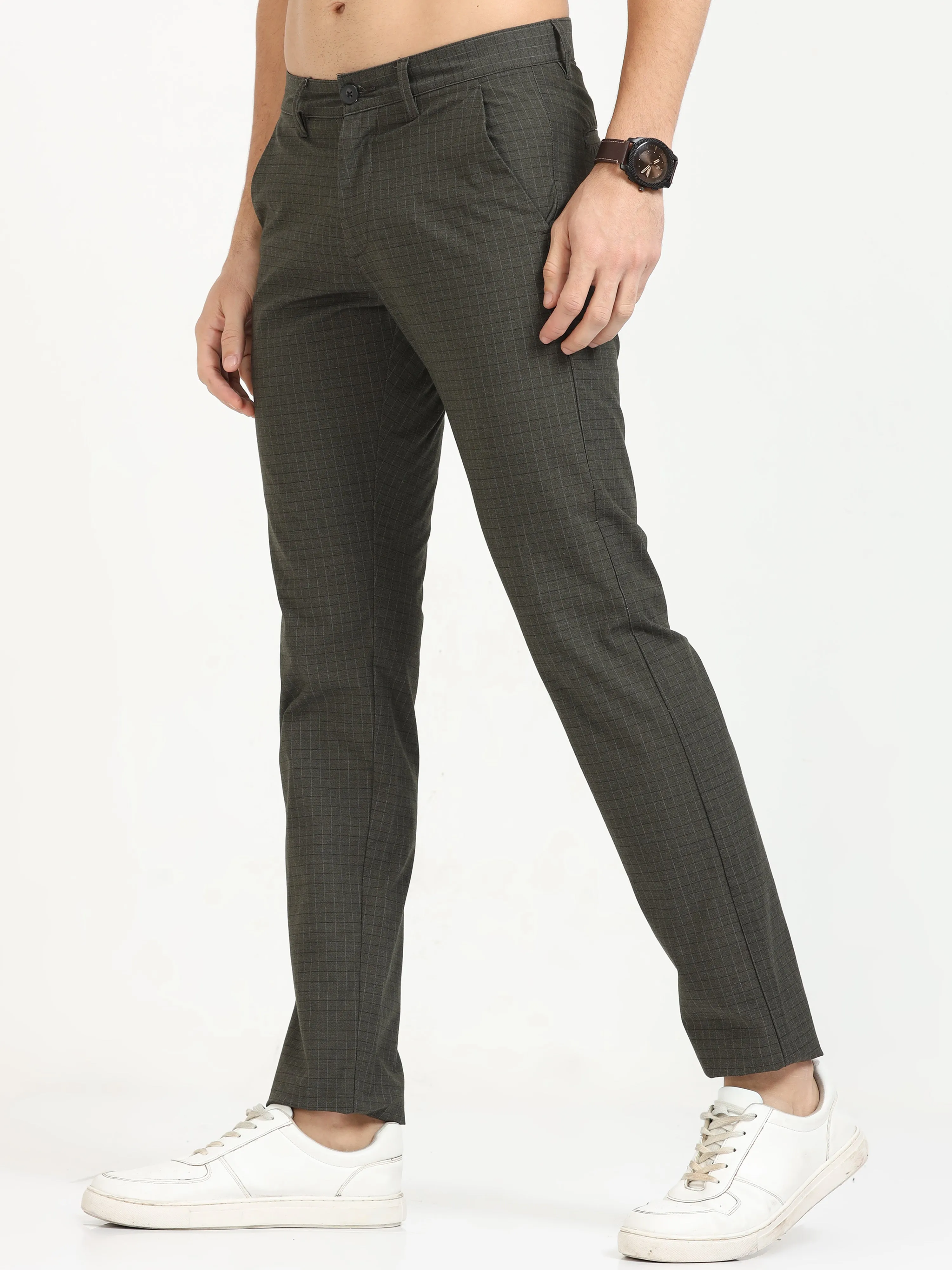 MEN'S BLACK CHECKED SLIM FIT TROUSER