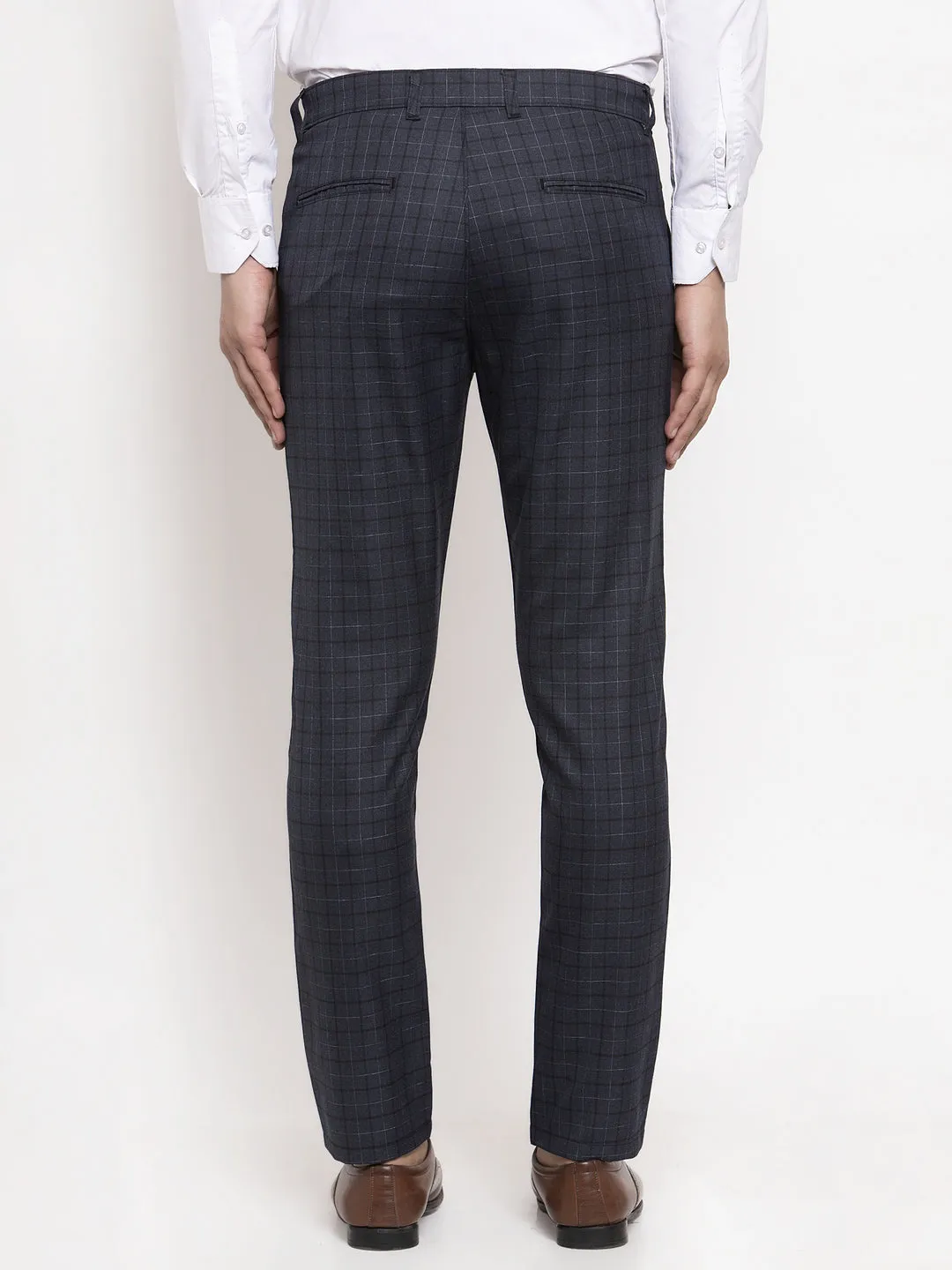 Men's Black Cotton Checked Formal Trousers ( GP 259Black ) - Jainish