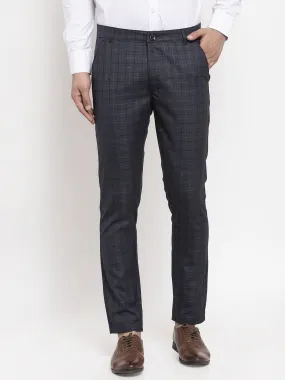 Men's Black Cotton Checked Formal Trousers ( GP 259Black ) - Jainish