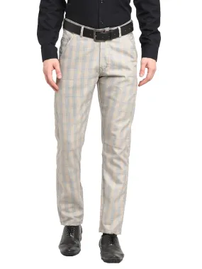 Men's Blue Cotton Checked Formal Trousers ( FGP 267Blue ) - Jainish