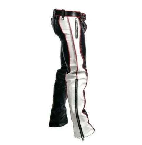 Mens Bondage Trousers Black Red White Leather Heavy Duty