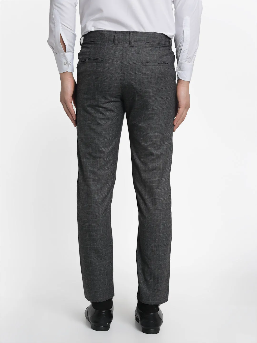 Men's Charcoal Checked Formal Trousers ( FGP 266Charcoal ) - Jainish