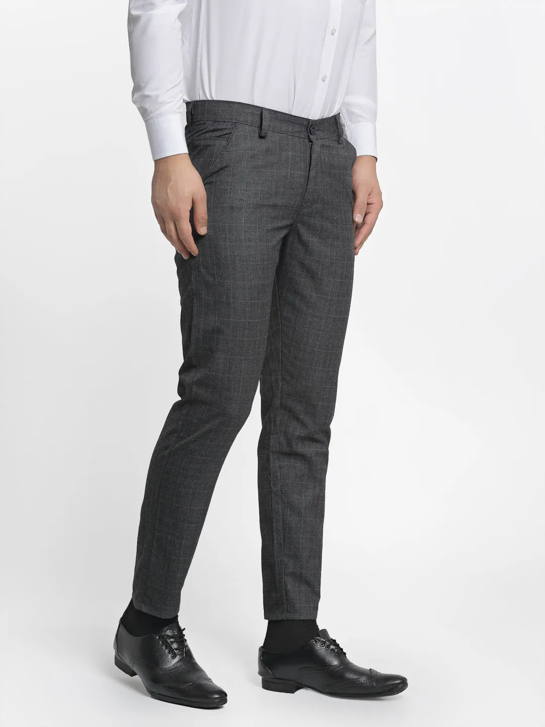 Men's Charcoal Checked Formal Trousers ( FGP 266Charcoal ) - Jainish