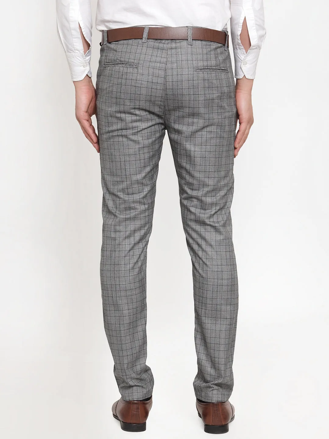 Men's Grey Checked Formal Trousers ( GP 254Light-Grey ) - Jainish