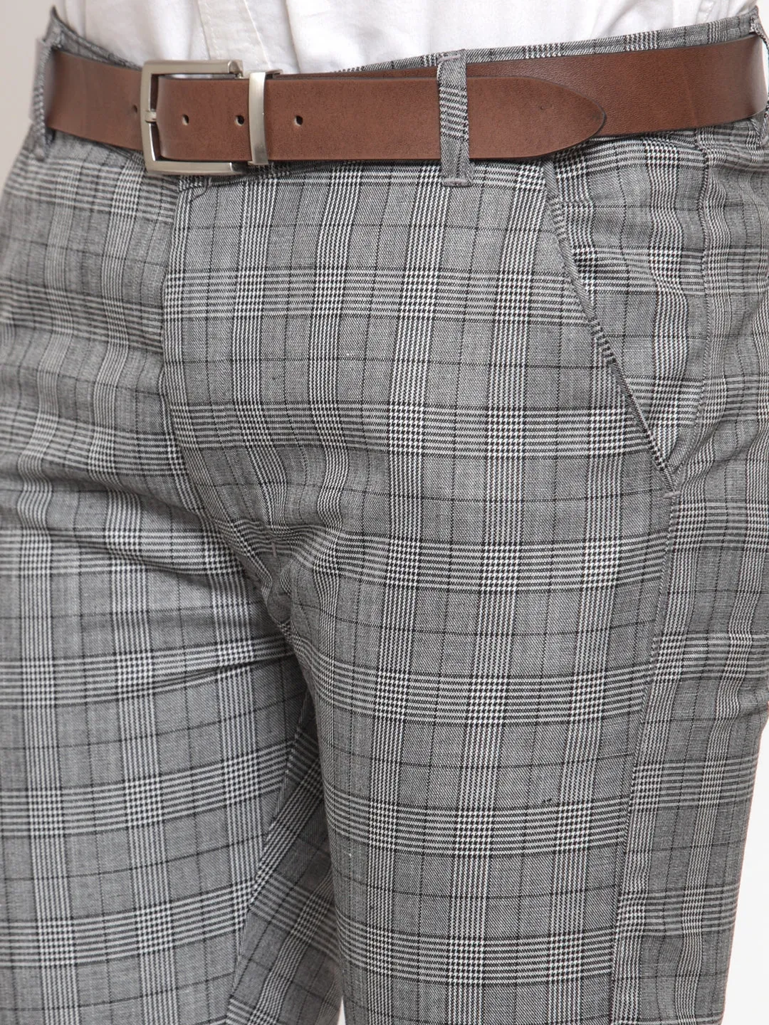 Men's Grey Checked Formal Trousers ( GP 254Light-Grey ) - Jainish