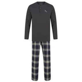 Mens Lounge Set PJs Long Sleeve Top Checked Trousers Cotton