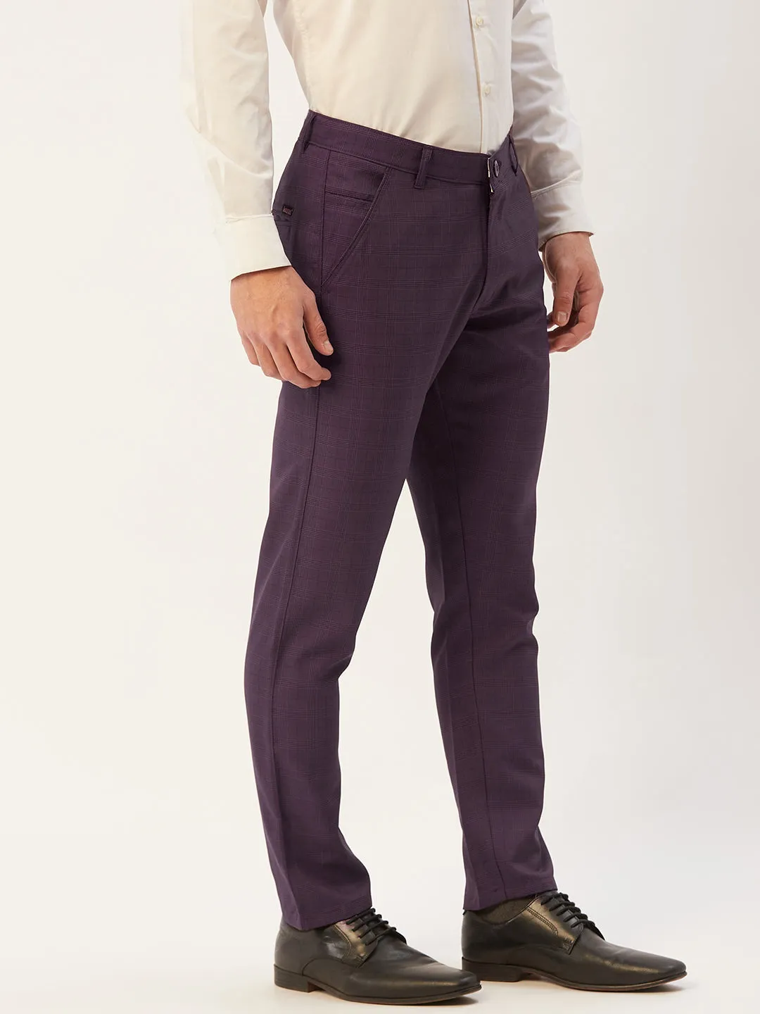 Men's Maroon Checked Formal Trousers ( FGP 270 Maroon ) - Jainish