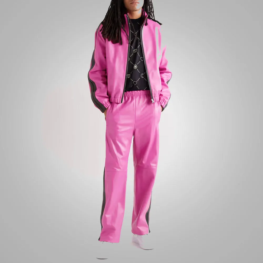 Mens New Pink Real Sheep Skin Leather Pant