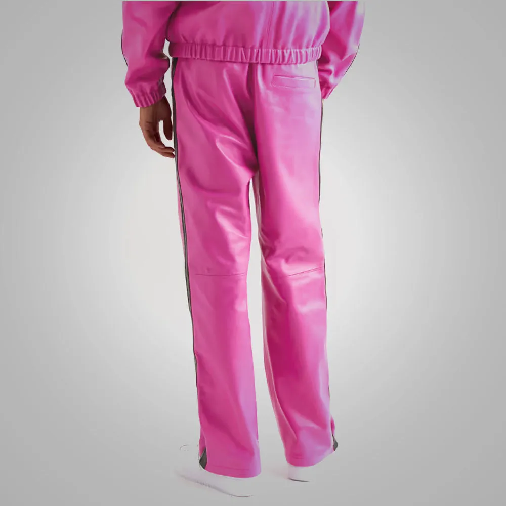 Mens New Pink Real Sheep Skin Leather Pant