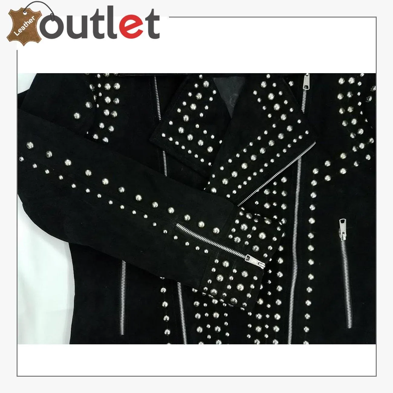 Mens Rivet Studded Biker Motorcycle Suede Leather Jacket