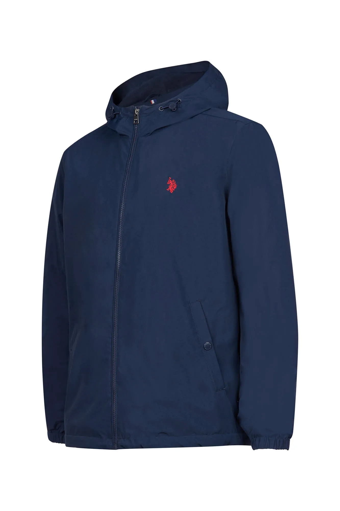 Mens Zip-Through Hooded Coat in Navy Blazer / Haute Red