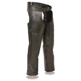 Milwaukee Leather Chaps for Men's Black Vented Naked Leather Side Style Pocket Stretch Thigh Motorcycle Chap ML1129