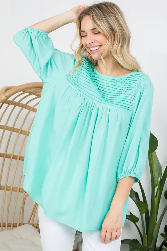 Mint Blue Pinktuck Detail Tunic Blouses Top