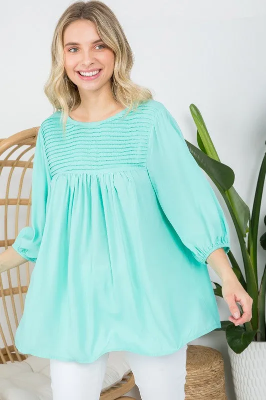 Mint Blue Pinktuck Detail Tunic Blouses Top