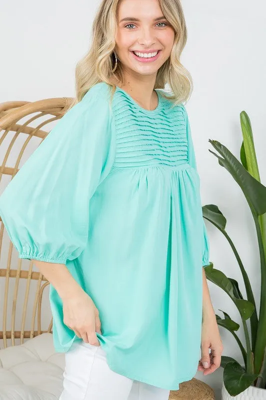 Mint Blue Pinktuck Detail Tunic Blouses Top