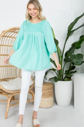 Mint Blue Pinktuck Detail Tunic Blouses Top