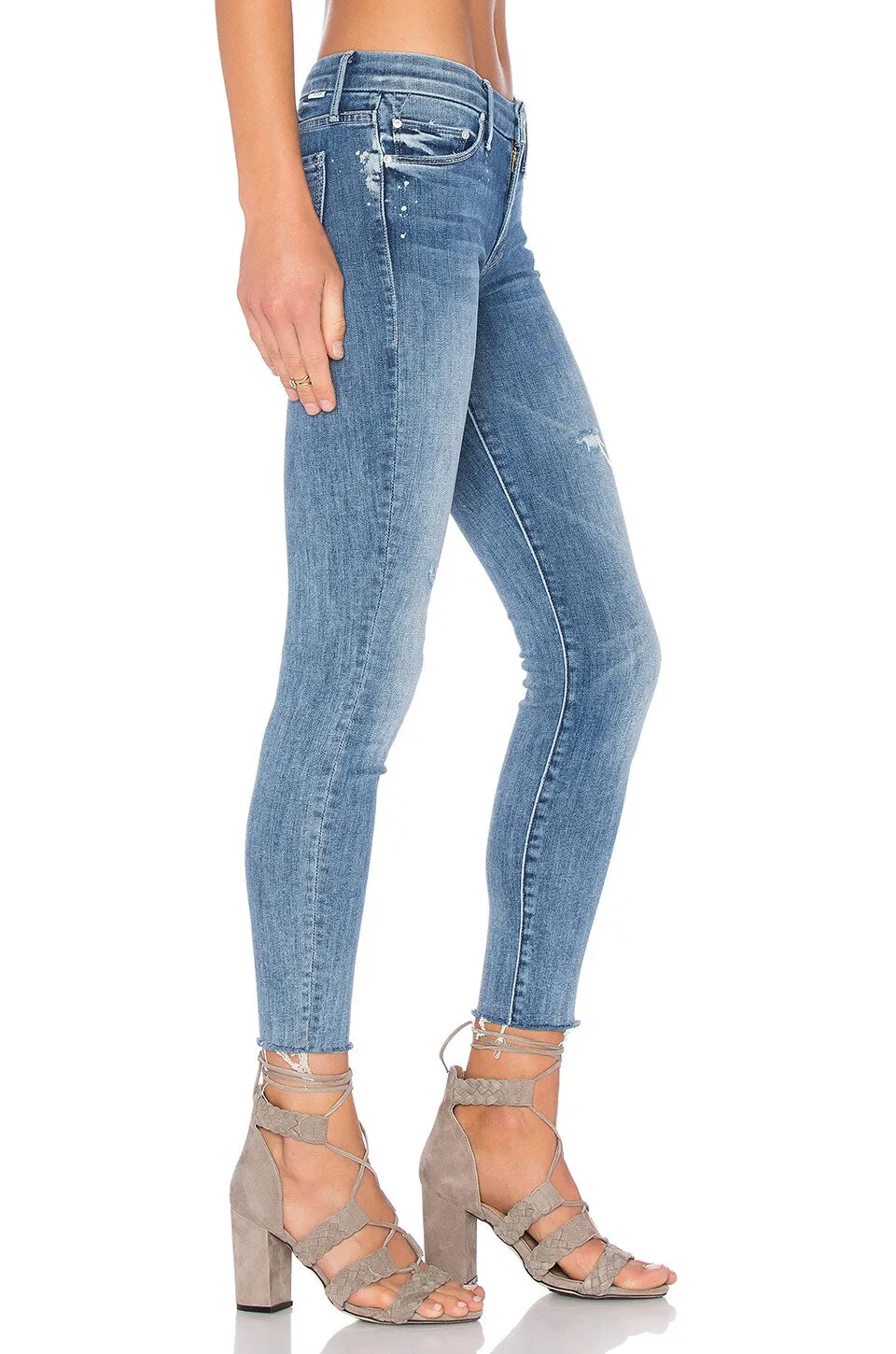 Mother Blue Ankle Fray Denim Jeans