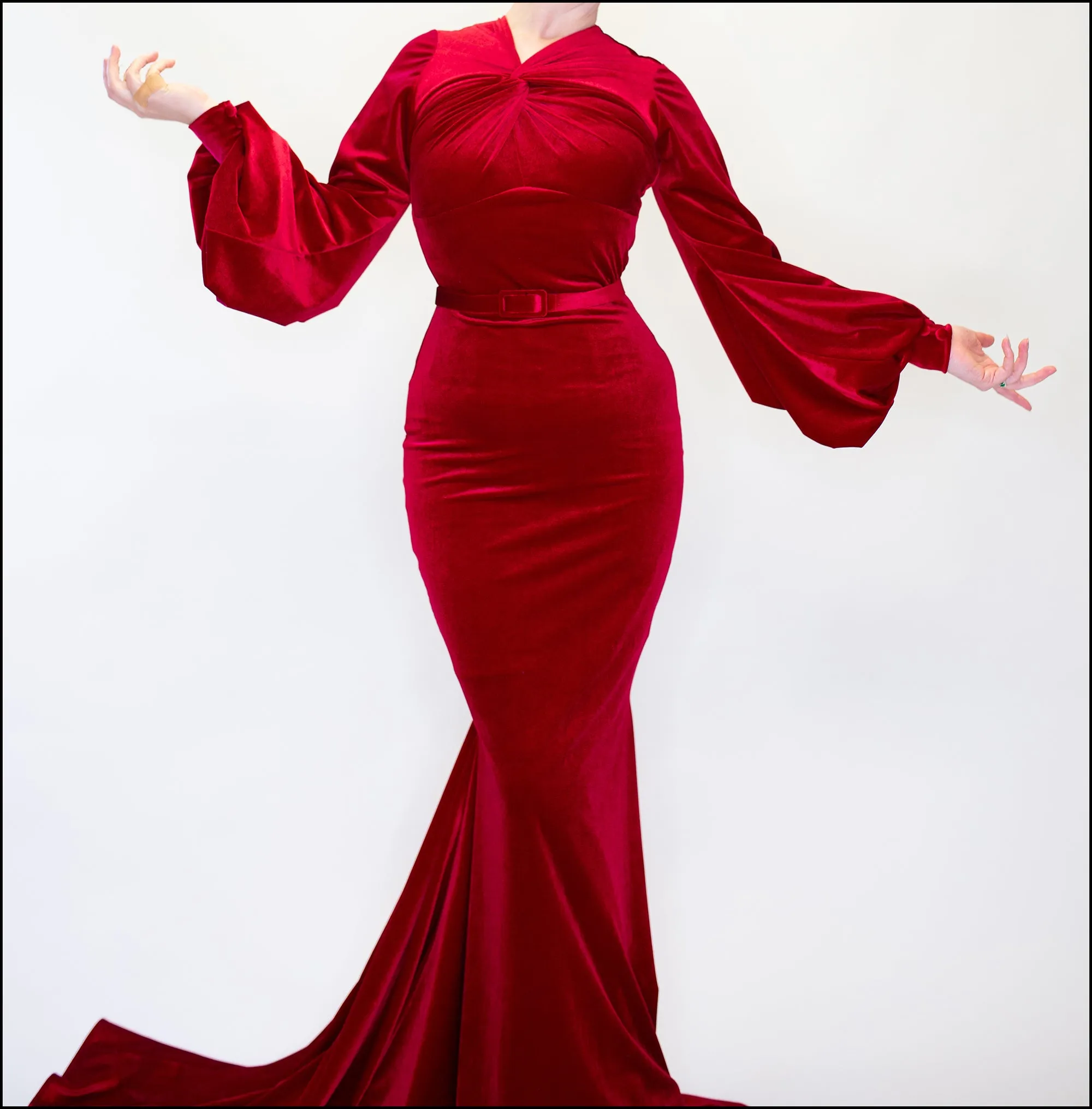 Myrna - Red Velvet Old Hollywood Gown