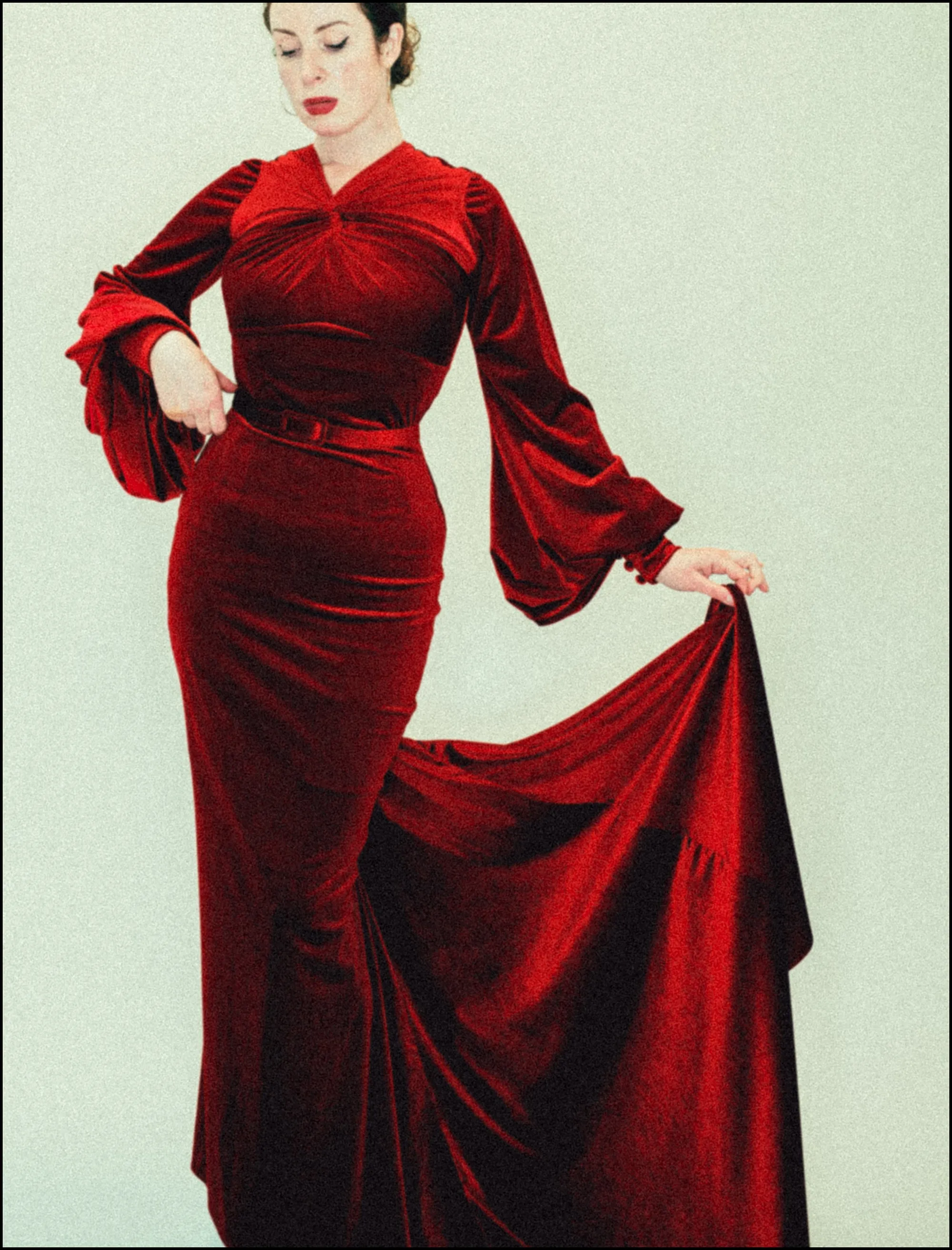 Myrna - Red Velvet Old Hollywood Gown