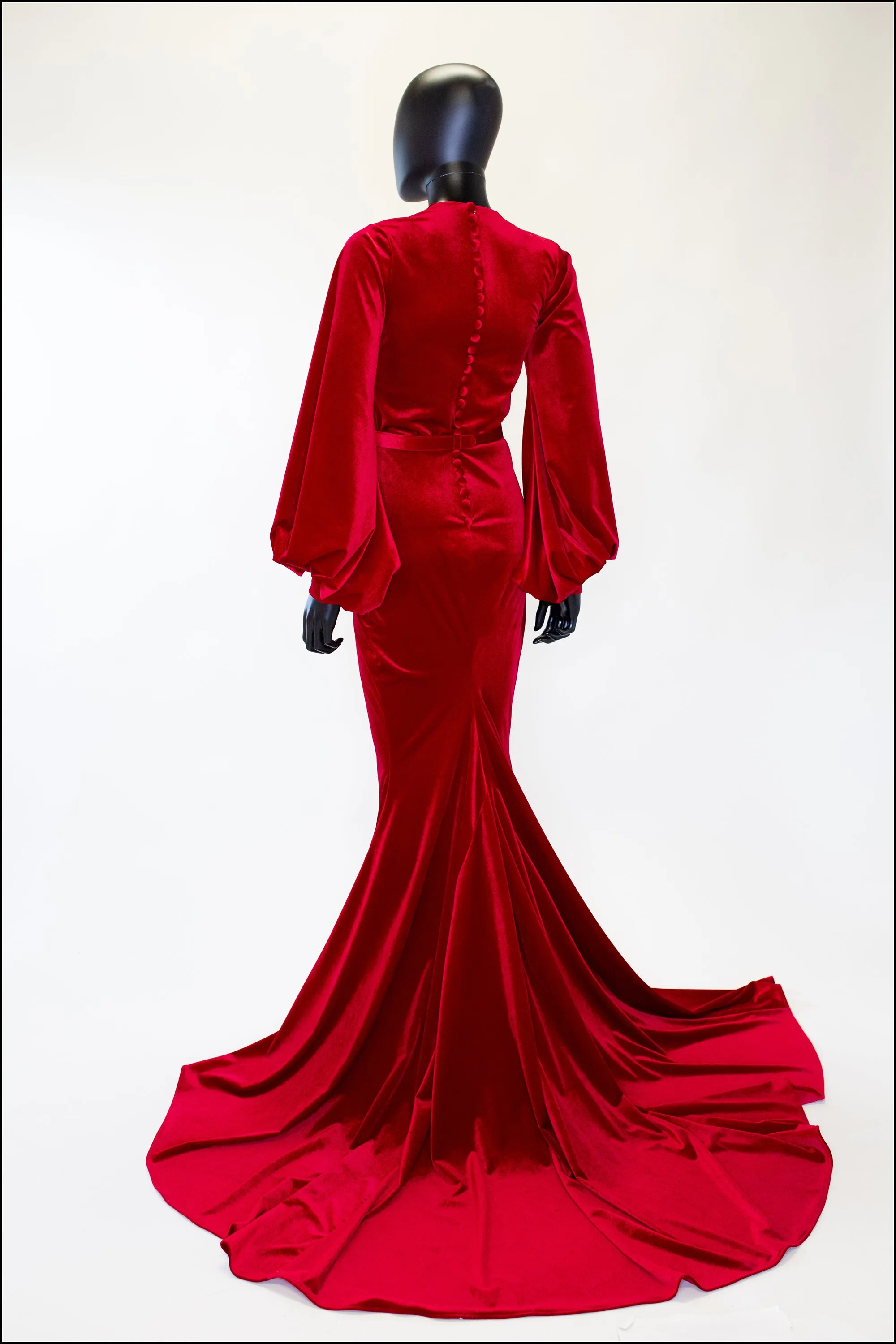 Myrna - Red Velvet Old Hollywood Gown