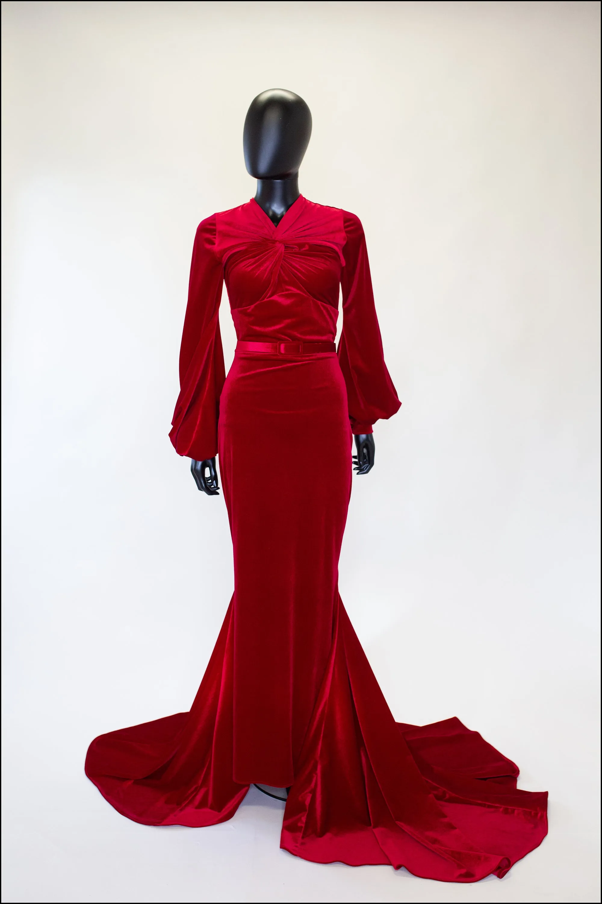 Myrna - Red Velvet Old Hollywood Gown