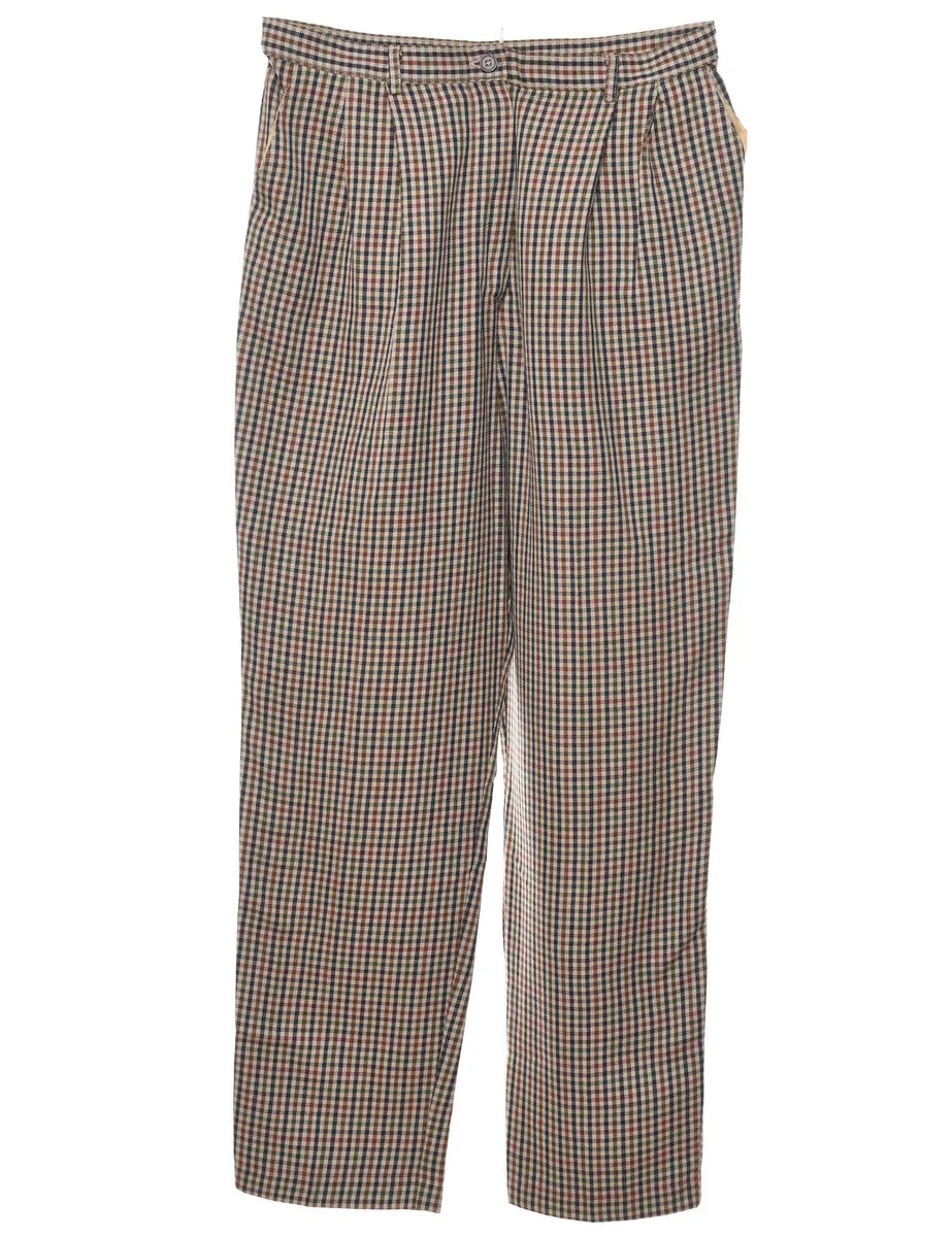 Navy & Light Brown Tapered Checked Trousers - W30 L30