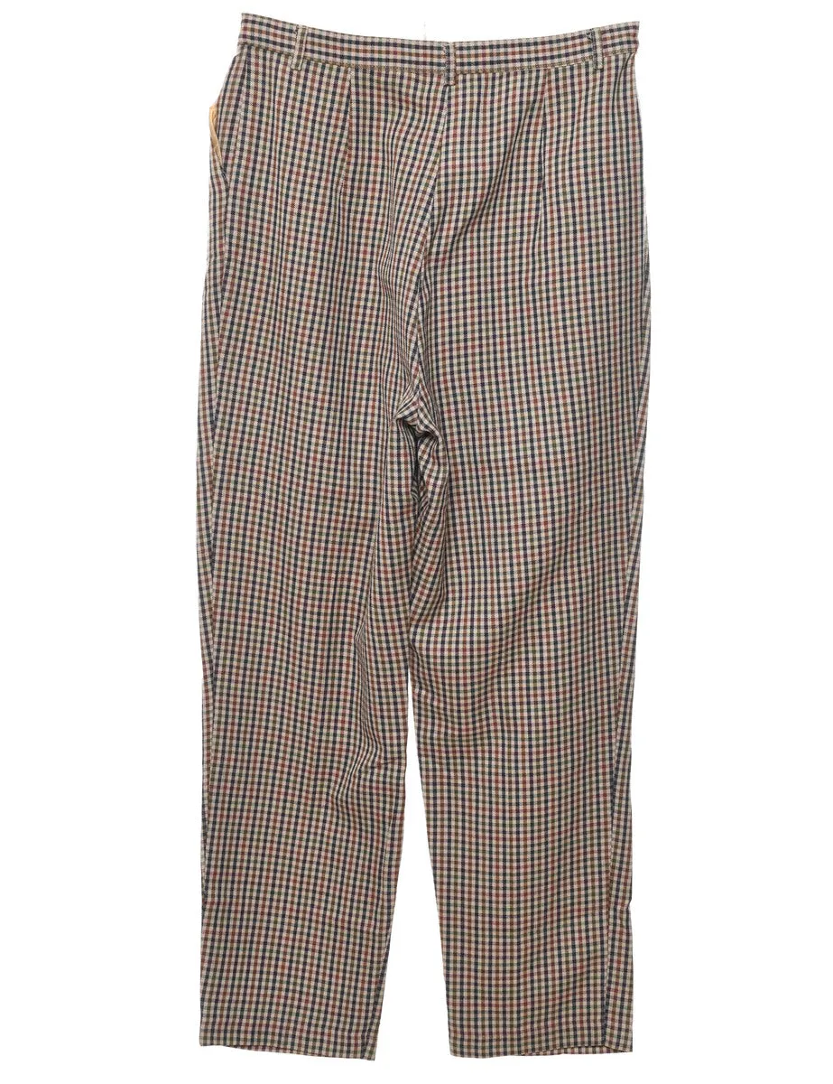 Navy & Light Brown Tapered Checked Trousers - W30 L30