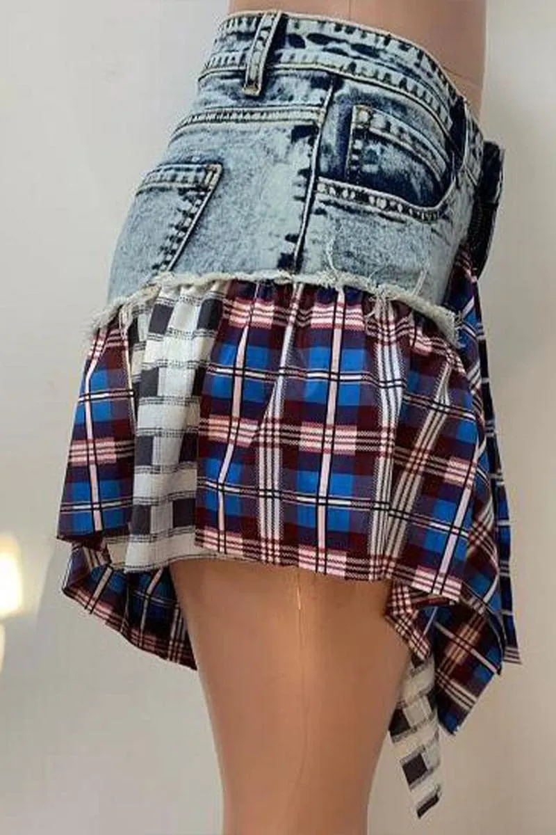 PB482 Plaid Denim Shorts