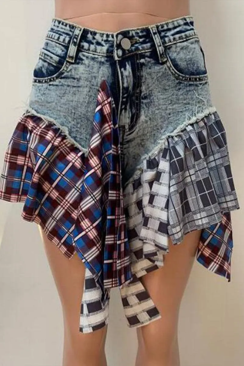 PB482 Plaid Denim Shorts