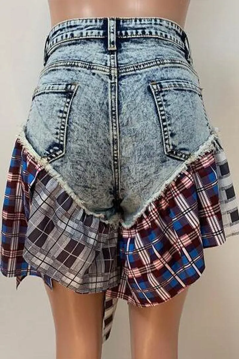 PB482 Plaid Denim Shorts