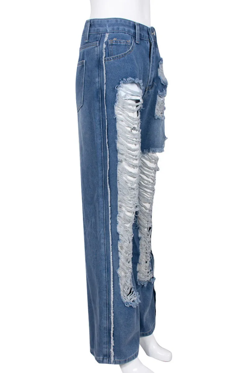 PC558 Distressed Denim Maxi Jeans