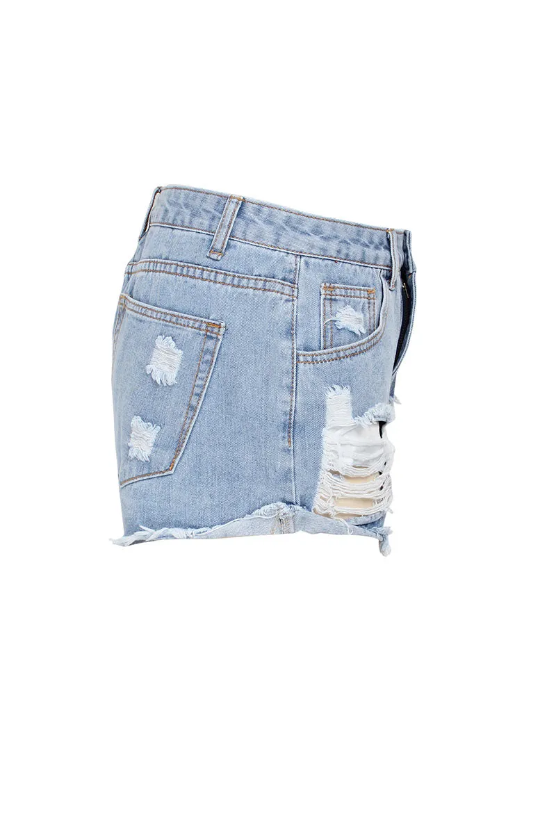 PD810 Distressed Ripped Fringe Denim Shorts