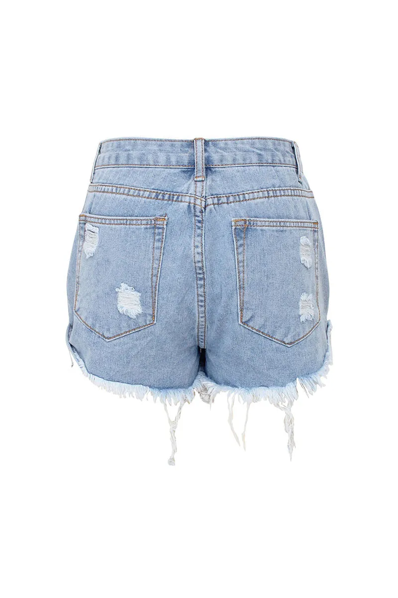 PD810 Distressed Ripped Fringe Denim Shorts