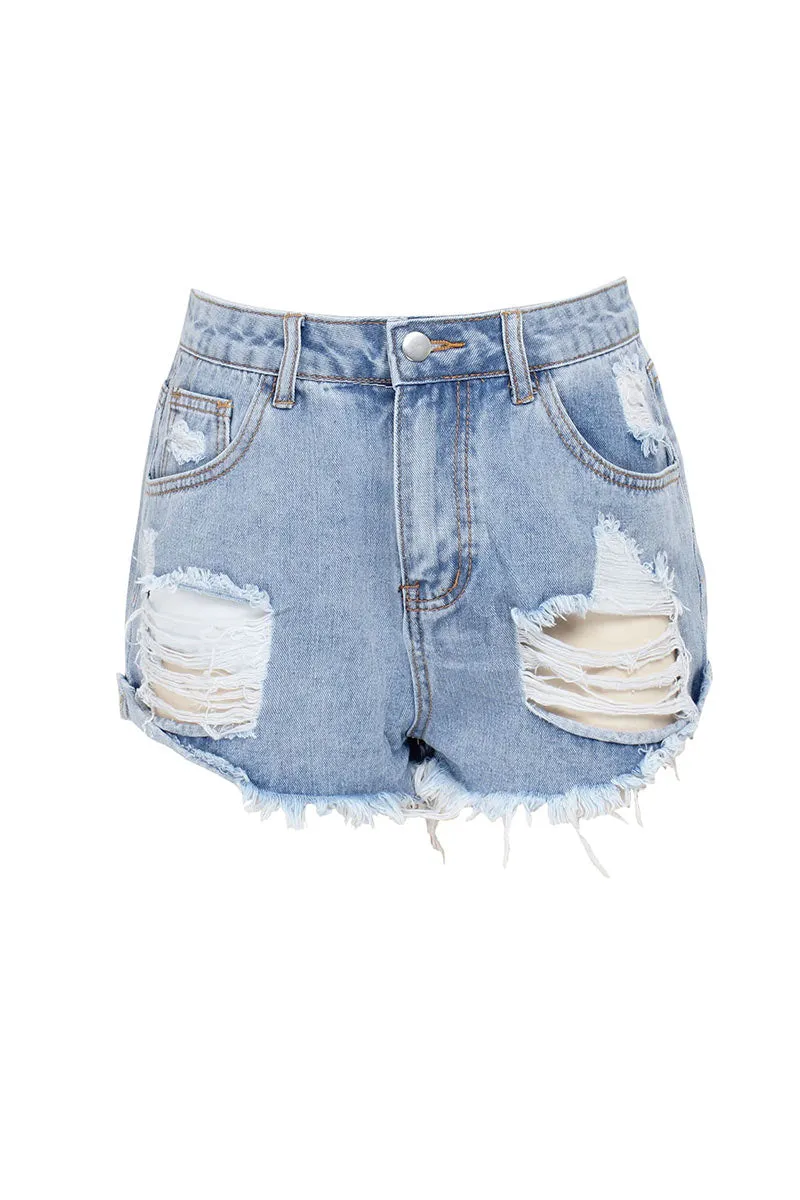 PD810 Distressed Ripped Fringe Denim Shorts