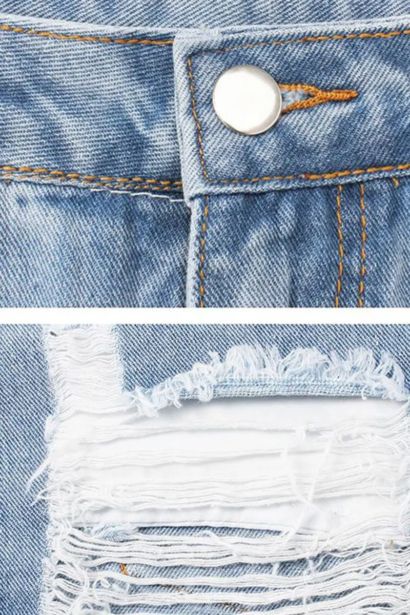 PD810 Distressed Ripped Fringe Denim Shorts