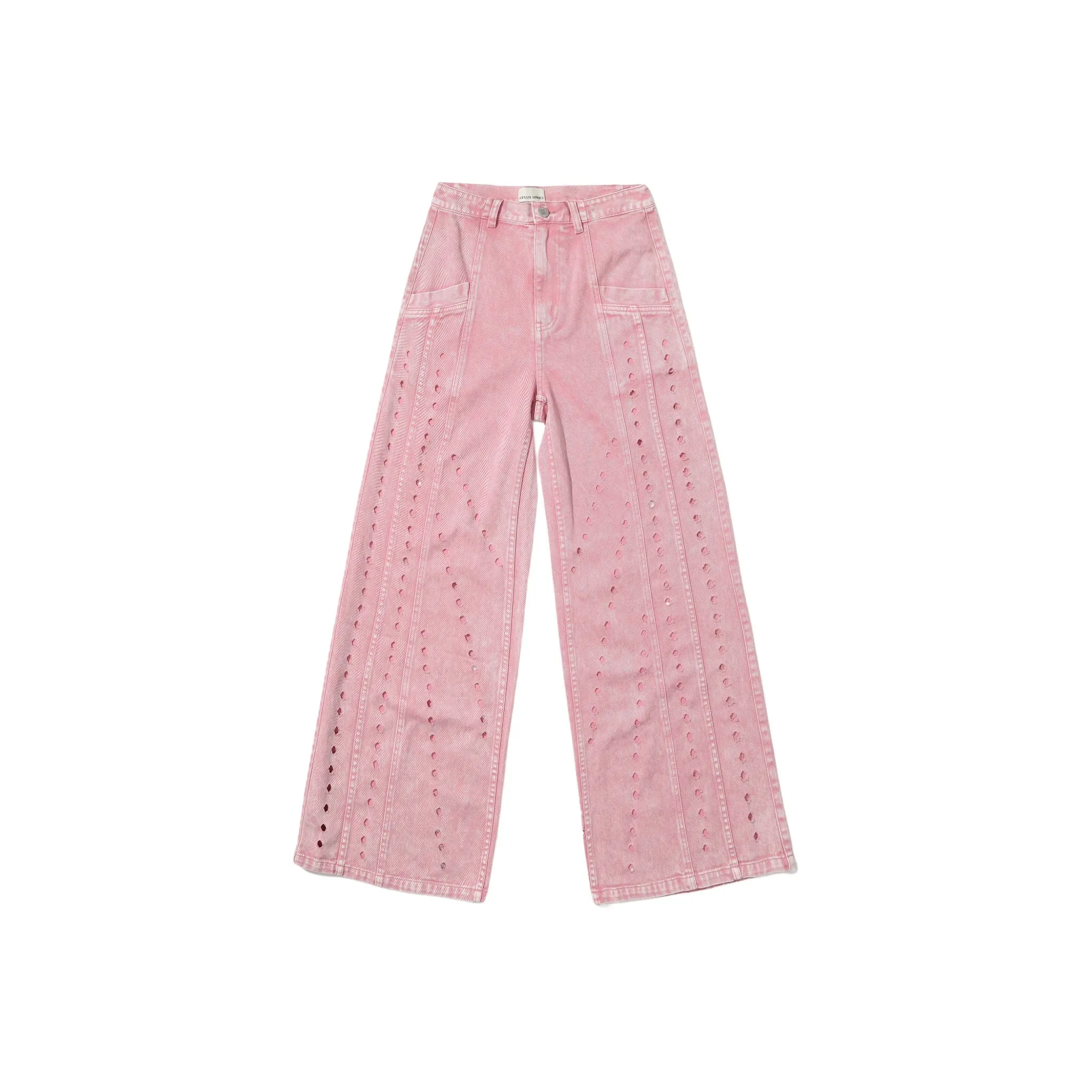 Pink Distressed Jeans with Dissected Lines