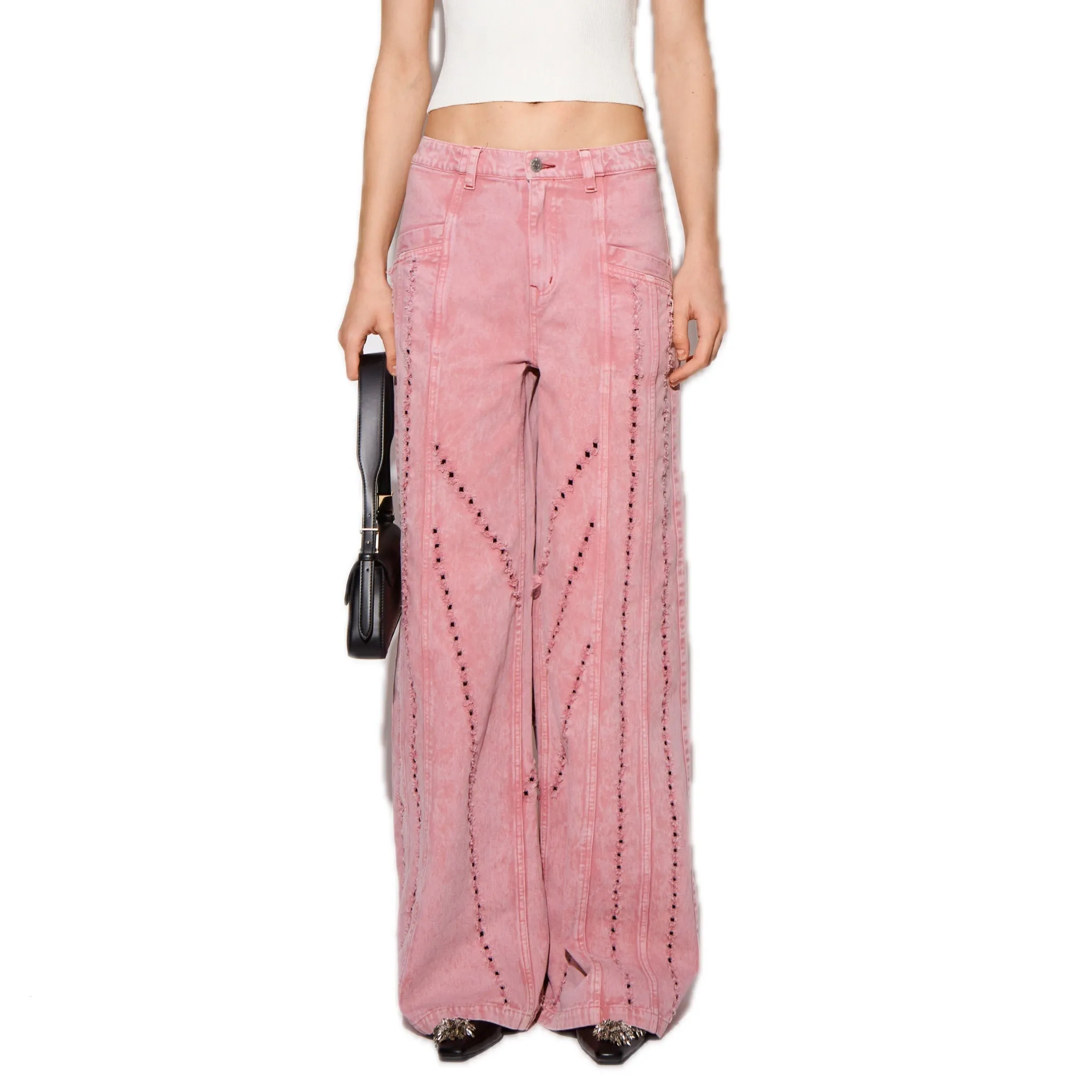 Pink Distressed Jeans with Dissected Lines