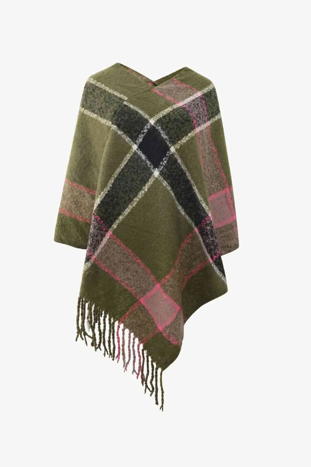 Plaid Fringe Detail Poncho