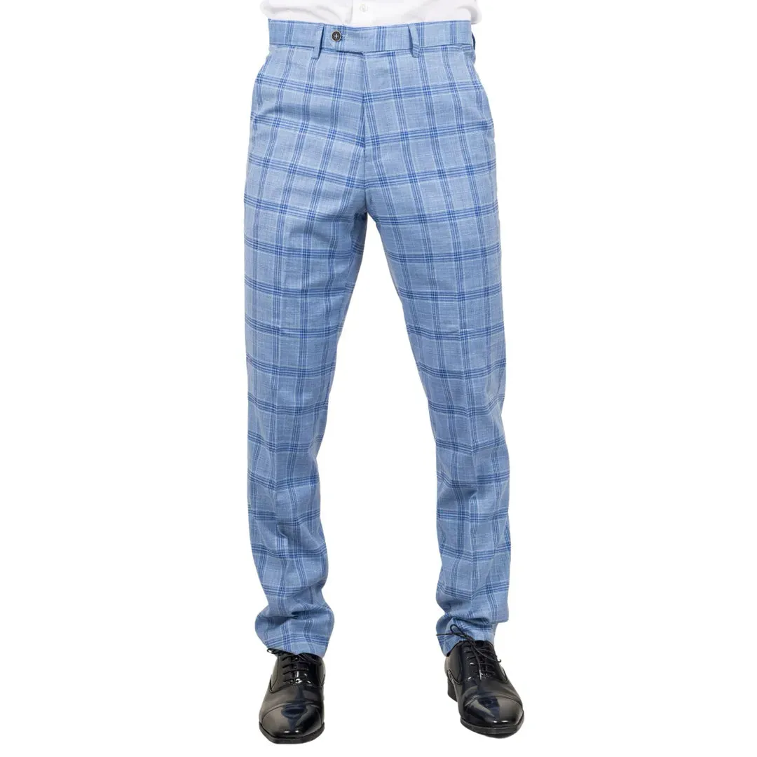 Plowman - Men's Light Blue Checked Trousers