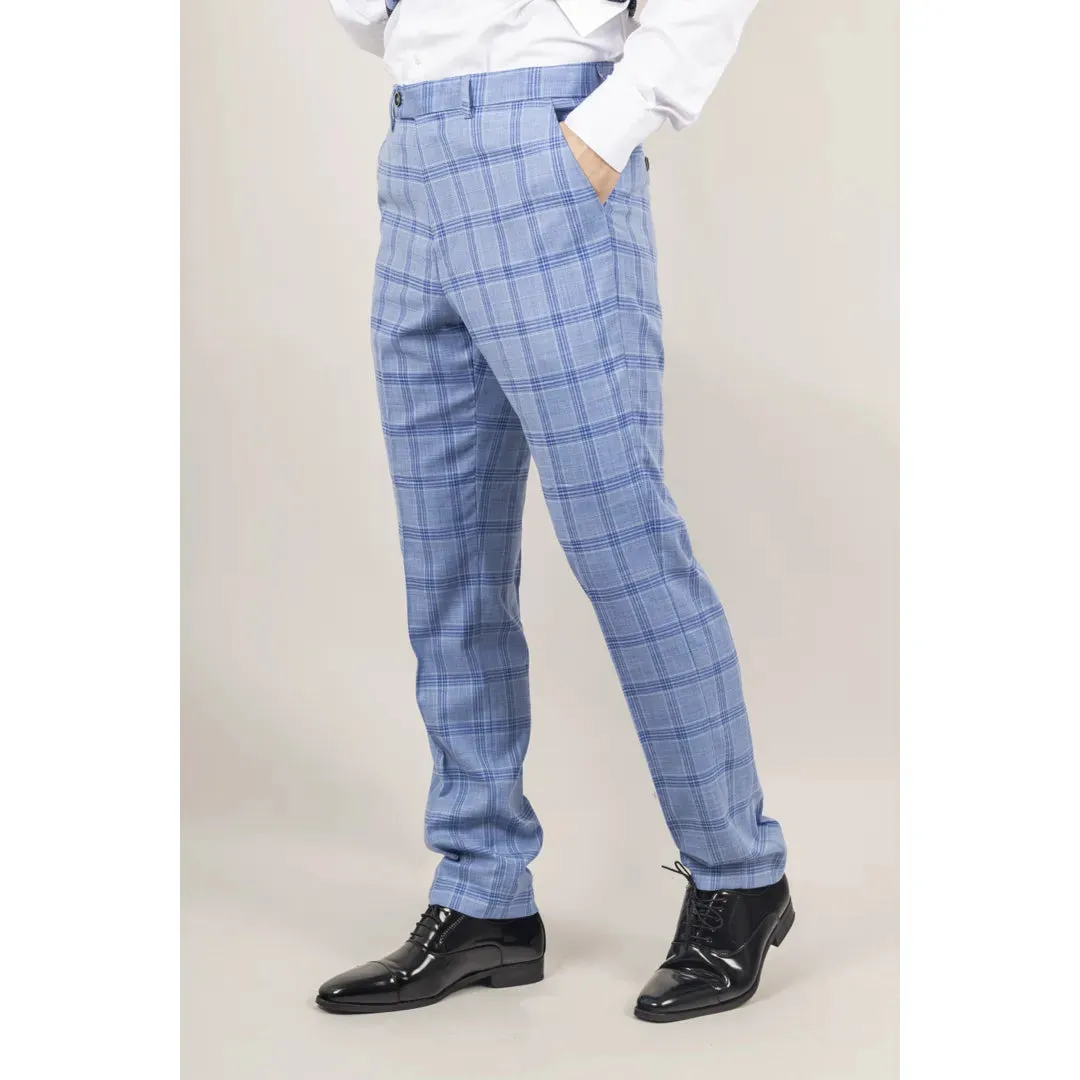 Plowman - Men's Light Blue Checked Trousers