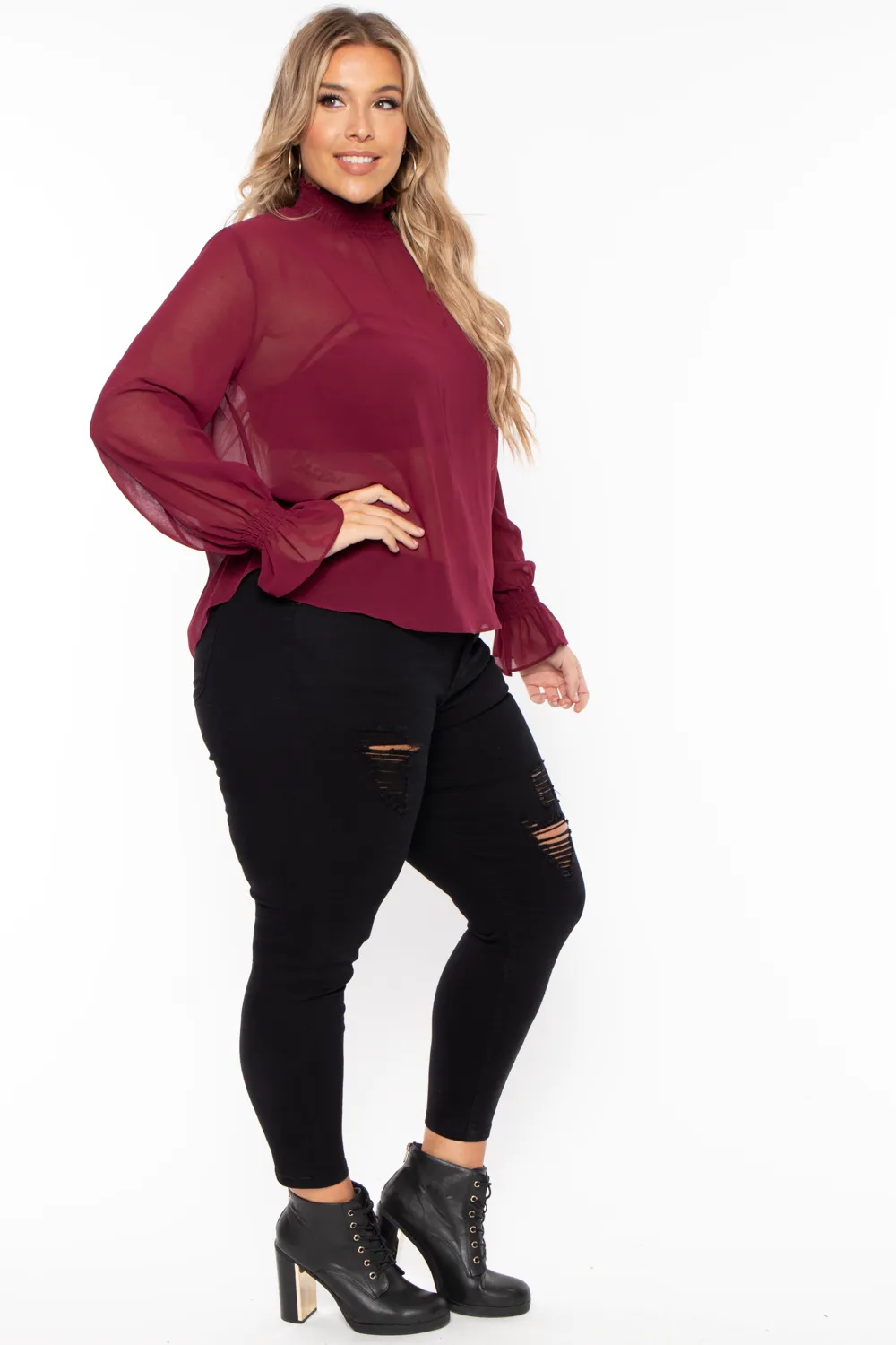 Plus Size Annalyn Flowy Top -Burgundy