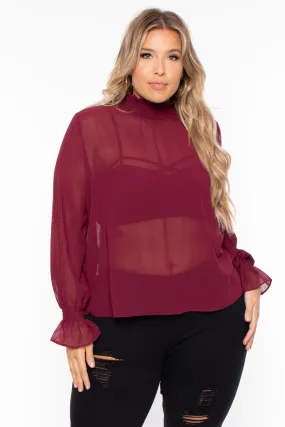 Plus Size Annalyn Flowy Top -Burgundy