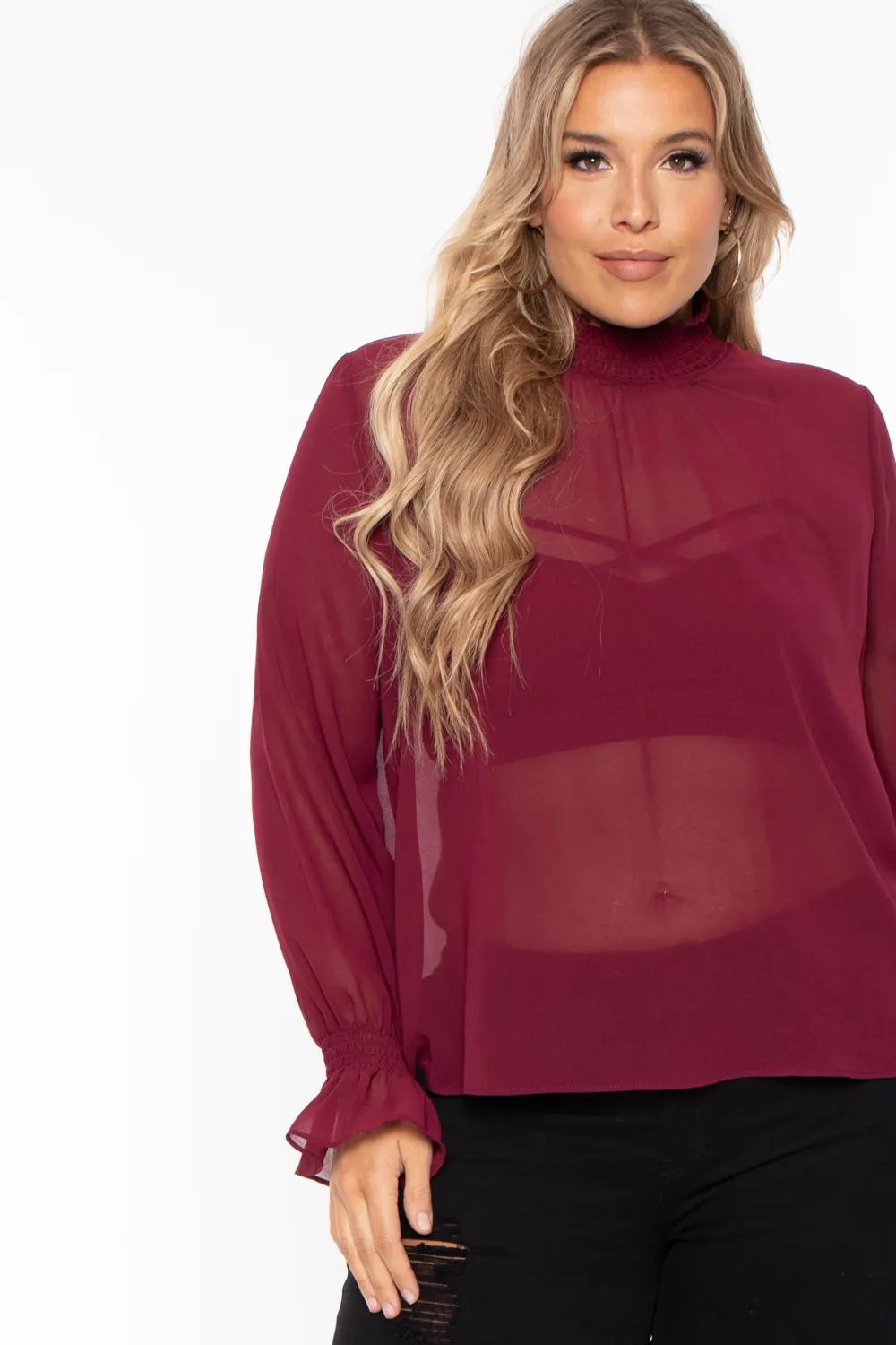 Plus Size Annalyn Flowy Top -Burgundy