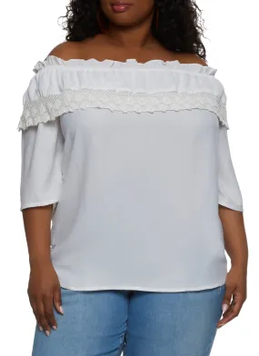 Plus Size Crochet Detail Off the Shoulder Top