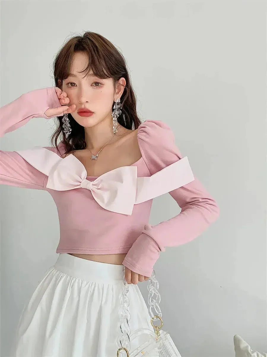 Puff Shoulder Bow Crop Top